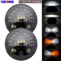 pair 7 inch Led Headlights 70W H4 Daytime Running Lights Angel Eyes for Niva Lada 4X4 Jeep Toyota Hummer Land Rover Defender
