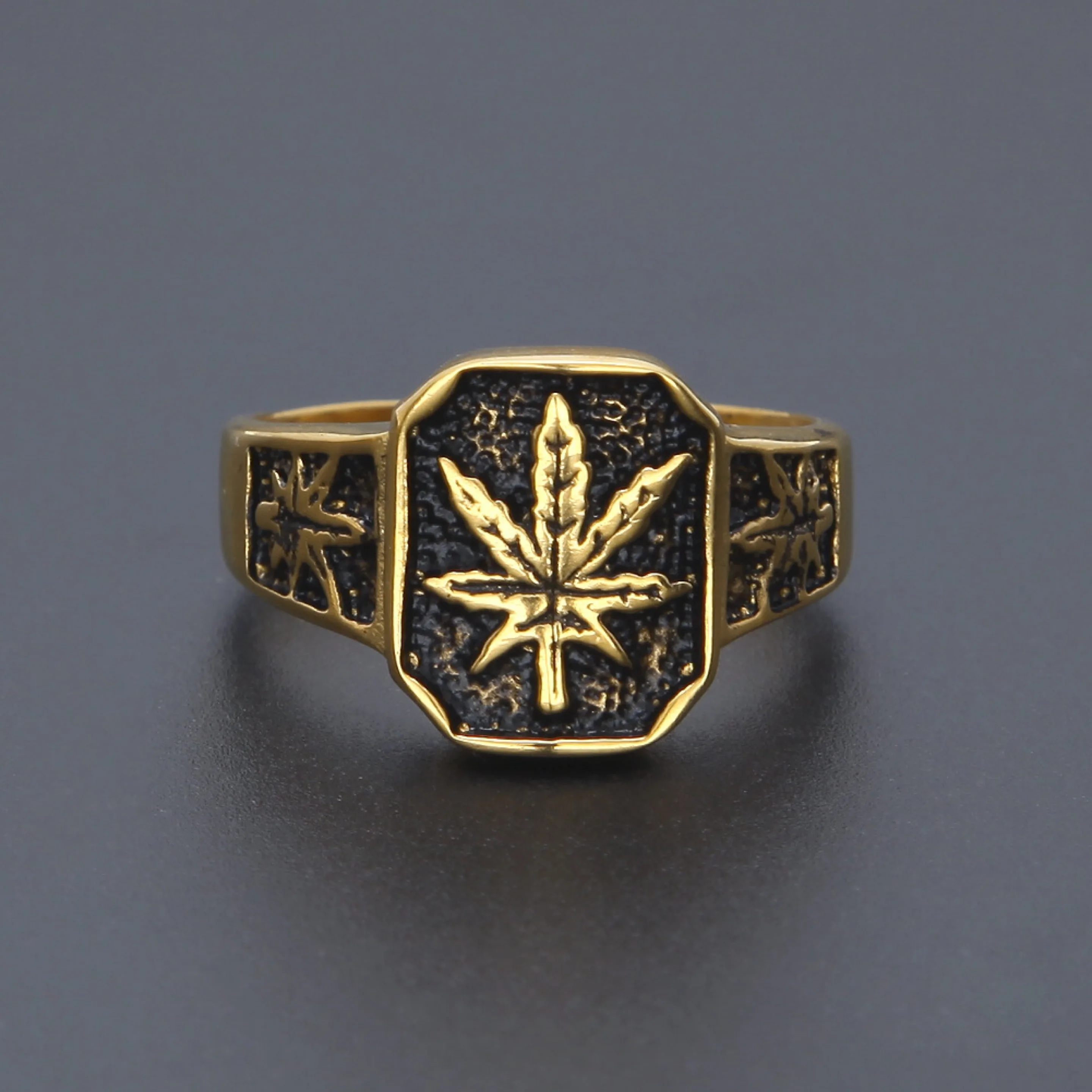 Винтажное кольцо в стиле панк с золотыми и желтыми травами кленовыми