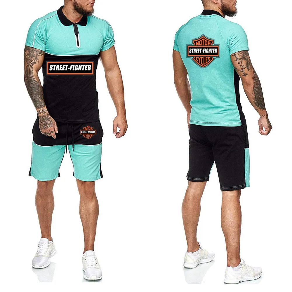 

Summer Men's Sports Suit Sports Shorts Tops 2-piece Suit 2021 Fashion Brand Fitness Men's Casual Sports Suit Men's Suit