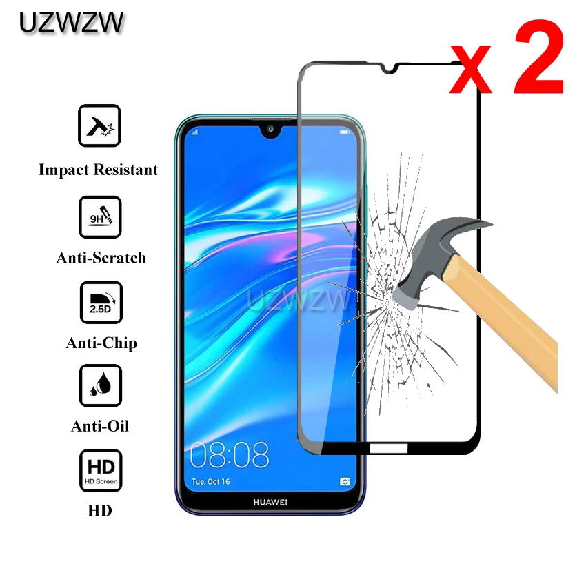 2 шт закаленное стекло для huawei Y7 /Y7 Pro/Y7 Prime(6,26 дюйма) Полное Покрытие 2.5D защита экрана закаленное стекло