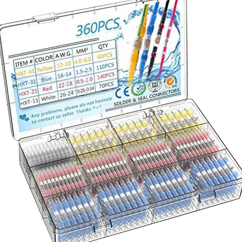 

WSFS Hot 360PCS Heat Shrink Connectors Waterproof Solder Wire Connectors & Heat Shrink Butt Crimp Connectors - Electrical Connec