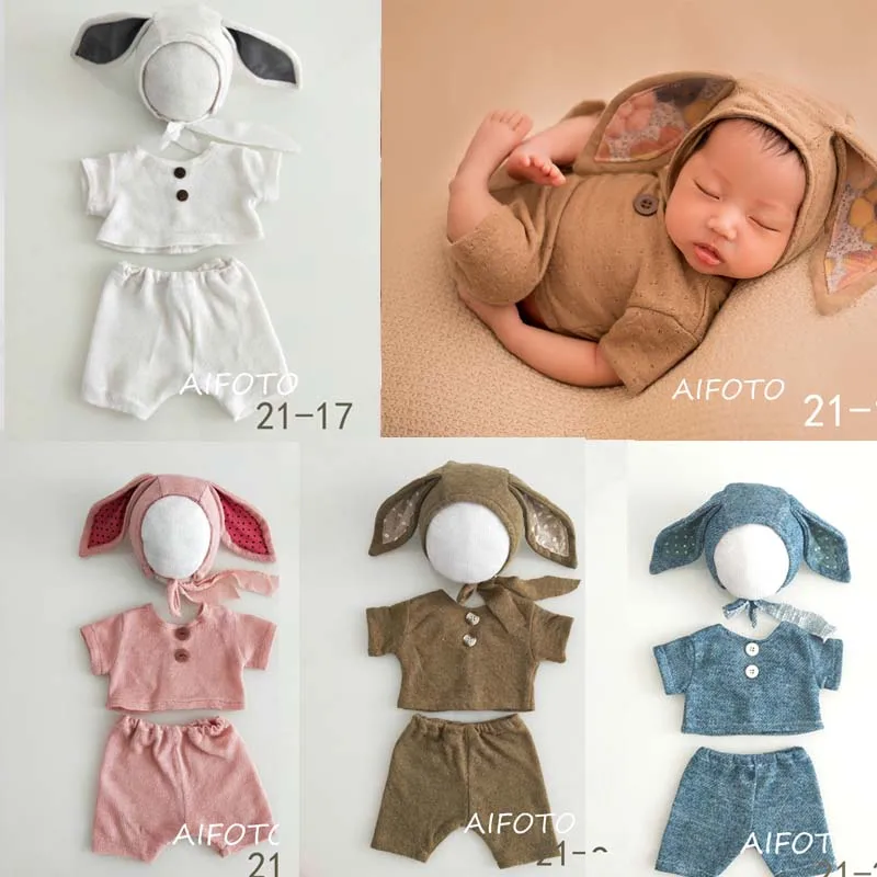 Детские шапки кролик Bonnets комплект ползунки новорожденных реквизит для фотосъемки Одежда для мальчиков стрельба студия Bebe Fotografia аксессуары