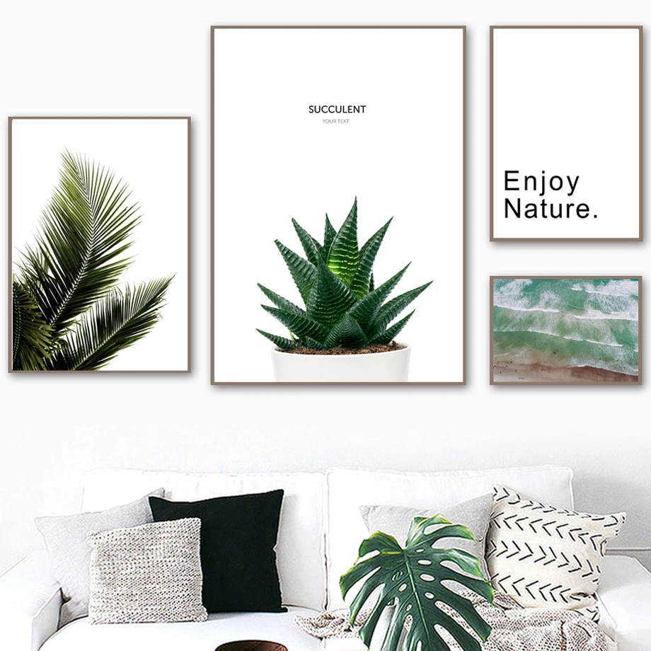 Fresh Green Succulents Palm Leaf Beach Wall Art Canvas Painting Nordic Posters And Prints Pictures For Living Room Decor | Дом и сад