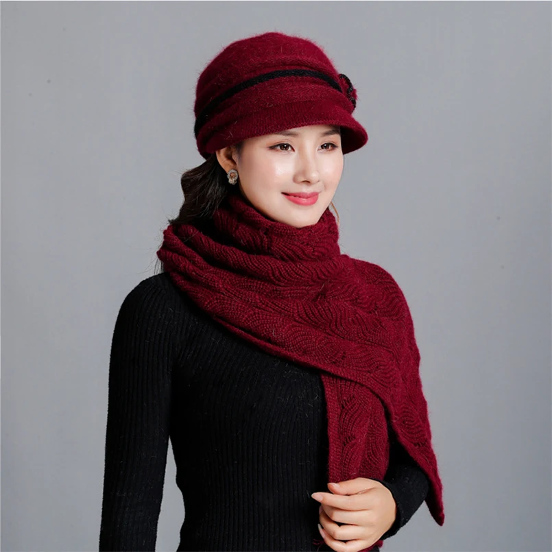 Новая шляпа для мамы женская шапка шарф зимний комплект и из кроличьего меха