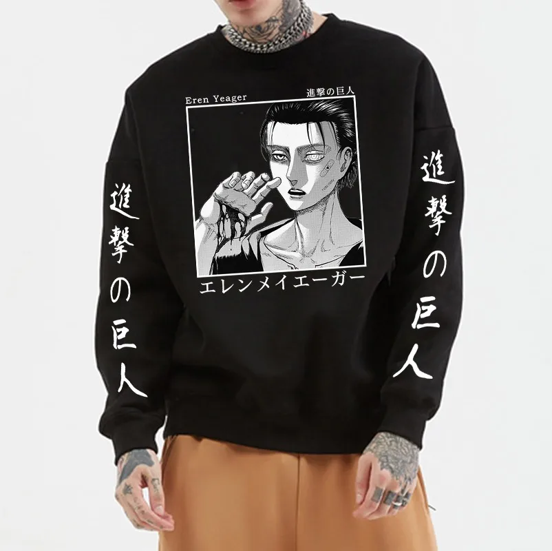 

Attack on Titan Eren Jäger Crewneck Sweatshirts Harajuku Fashion Streetwear Anime Hoodie Cool Attack on Titan Oversized Hoodies