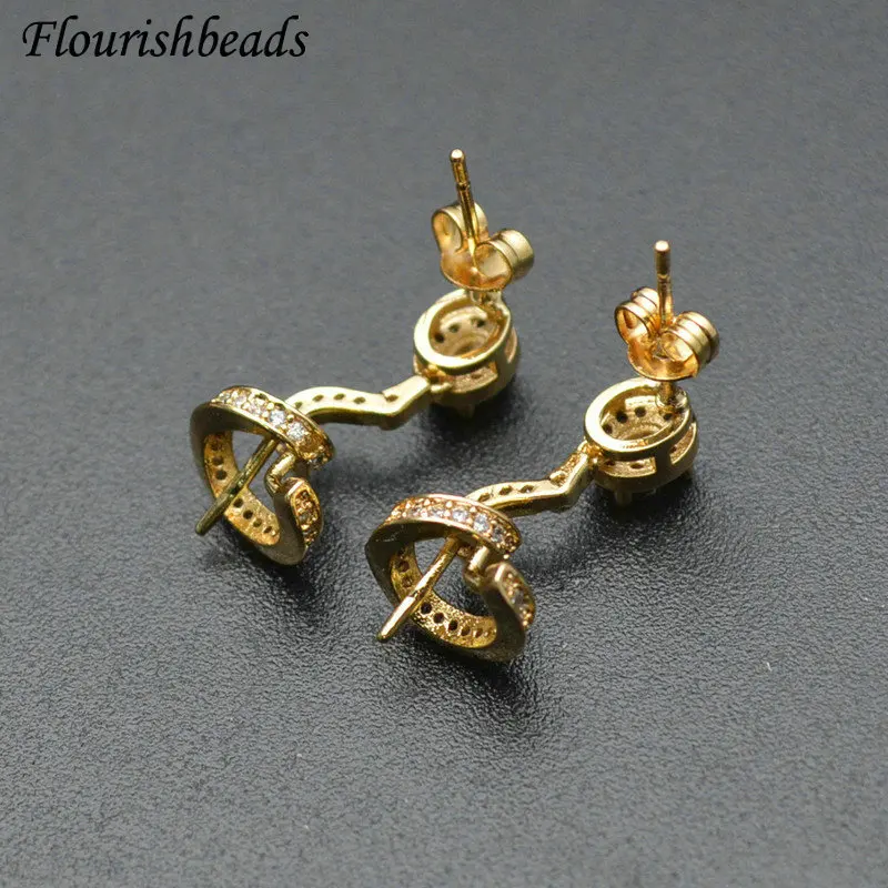 vender Atacado Espiral Pino Estilo Caber Meio Buraco Contas Cor De Ouro Dange Brinco Ganchos Do Parafuso Prisioneiro Descobertas Micro Cz Pavimentado Jóias Descobertas