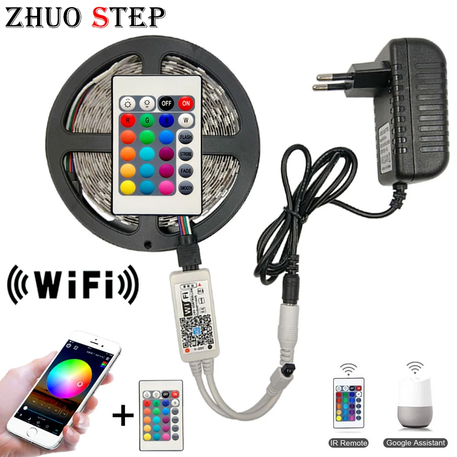 5M 2835 RGB WIFI LED Strip light Waterproof 10M 15M 5050 Led Ribbon Tape With WIFI Wireless Controller DC 12V Adapter Stripe Kit