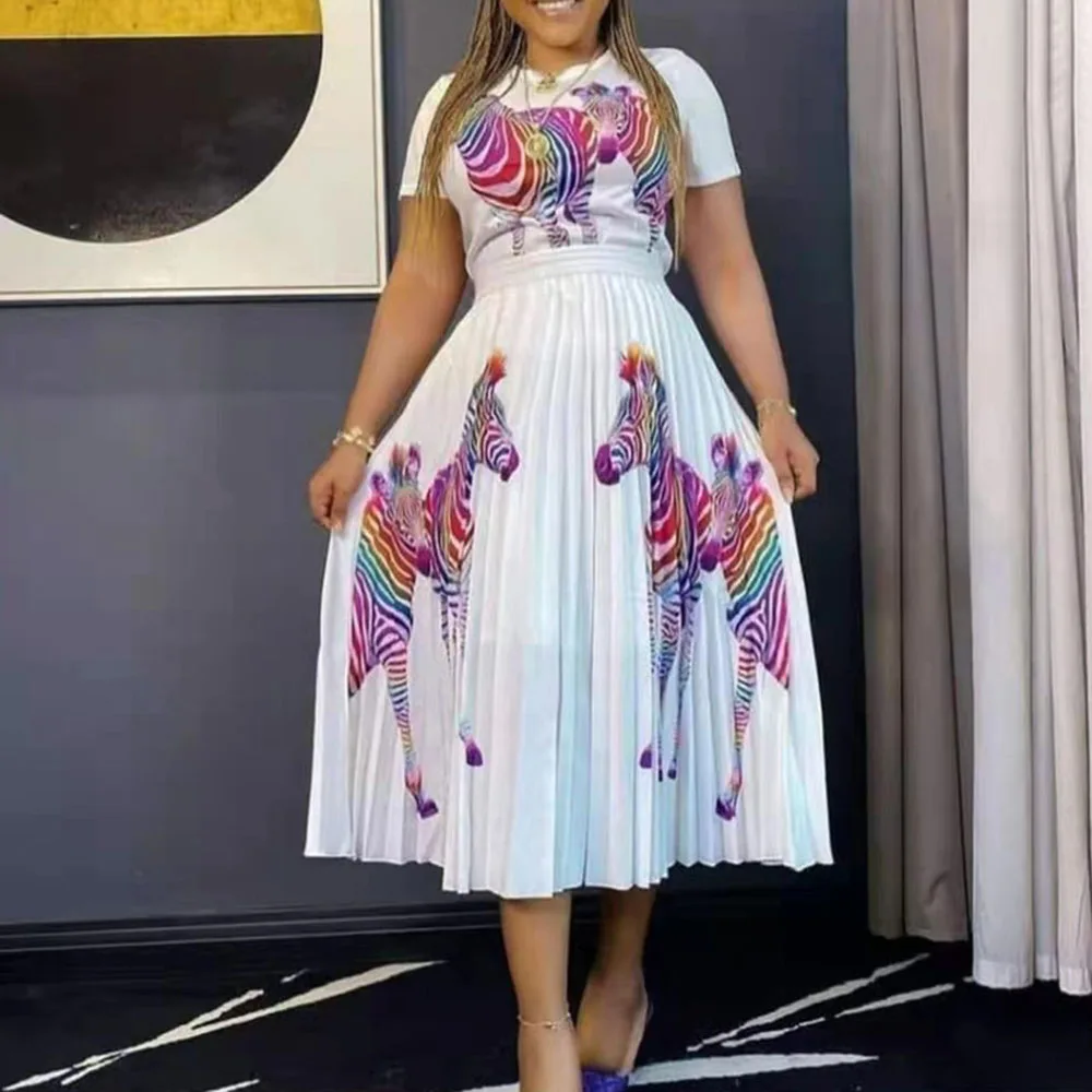 

Женские винтажные комплекты из 2 предметов, топы, юбки, белые юбки с принтом, плиссированные летние спортивные костюмы в африканском стиле, н...