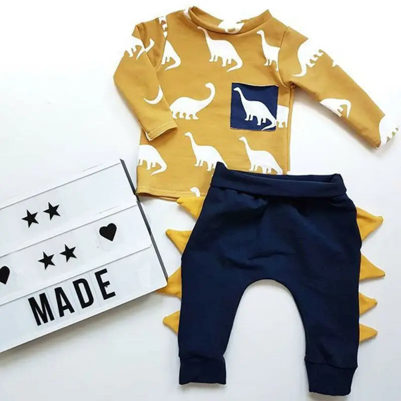 

Boy Clothing 0-3Y Newborn Toddler Kids Dinosaur Outfits Long Sleeve Cotton T-shirt Tops Harem Pant Trouser 2PCS Boys Clothes Set