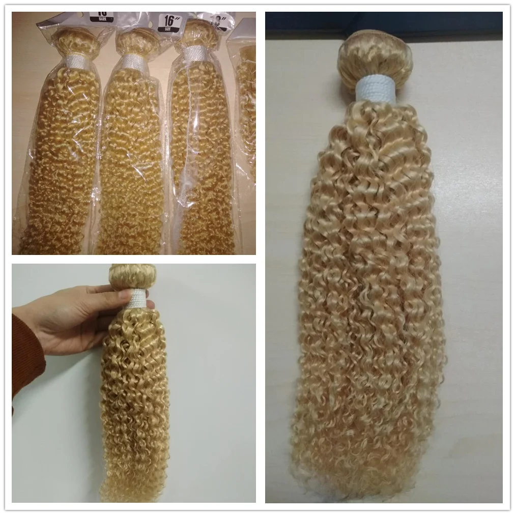 

613 Blonde Bundles With Closure Brazilian Kinky Curly Hair 3 Bundles With Closure Remy Human Hair Extensions 4 Pcs/Lot Mydiva