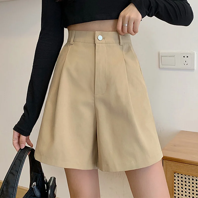

Fashion High Waist Women Shorts Casual Half- length Sashes Belted Women Loose Shorts Pockets 2021 Spring Summer