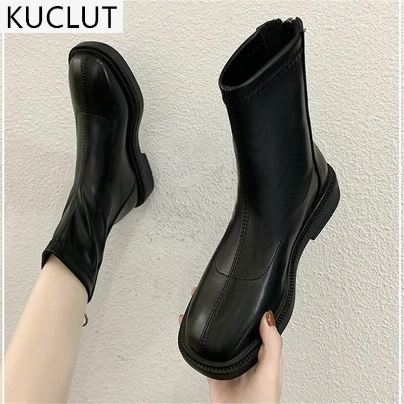 

2021 Autumn Outdoor Comfortable Pu Leather Chelsea Women's Boots Fashion Set of Feet Retro Zipper Low-heeled Casual Ankle Boots