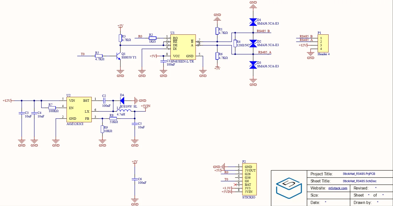 M5StickC ESP32Mini IoT макетная плата Совместимость RS485 HAT AOZ1282CI ttl к RS485 конвертер Модуль SP485EEN для audu
