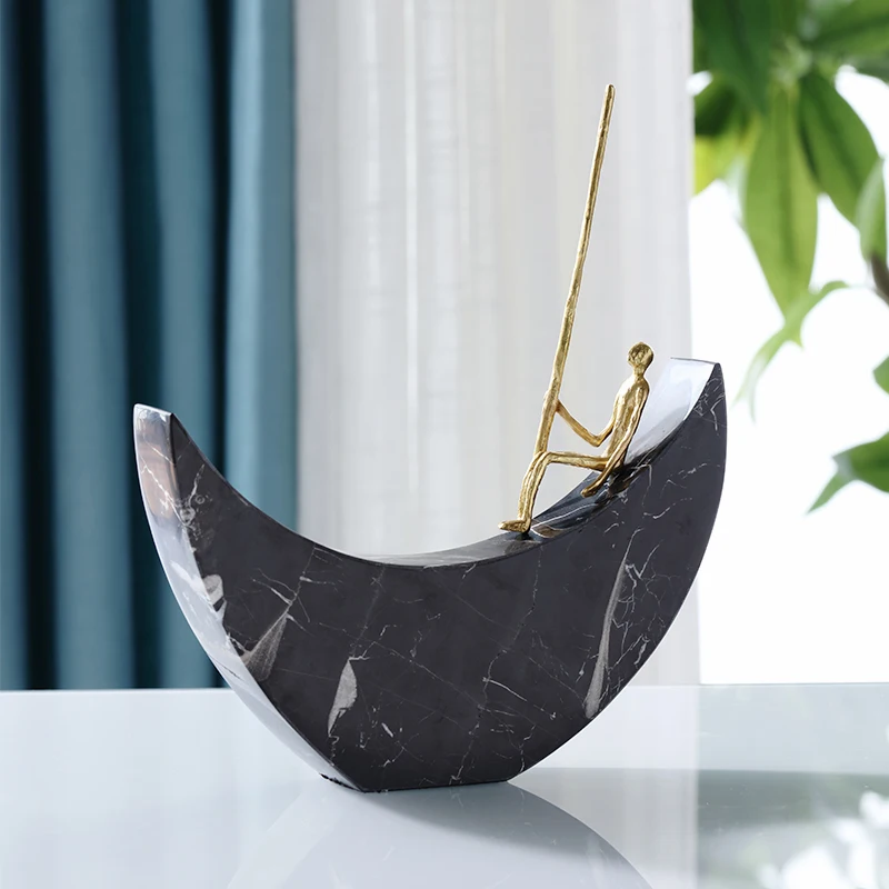 

Nordic Light Luxury Creative Marble Decoration Model Room Soft Decoration Moon Boat Character Handicraft Decoration Accessories