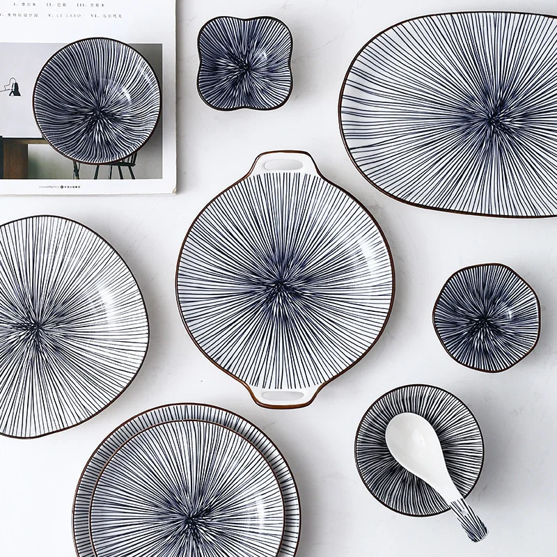 Удивительная цена новая японская полосатая серия керамической посуды бытовая