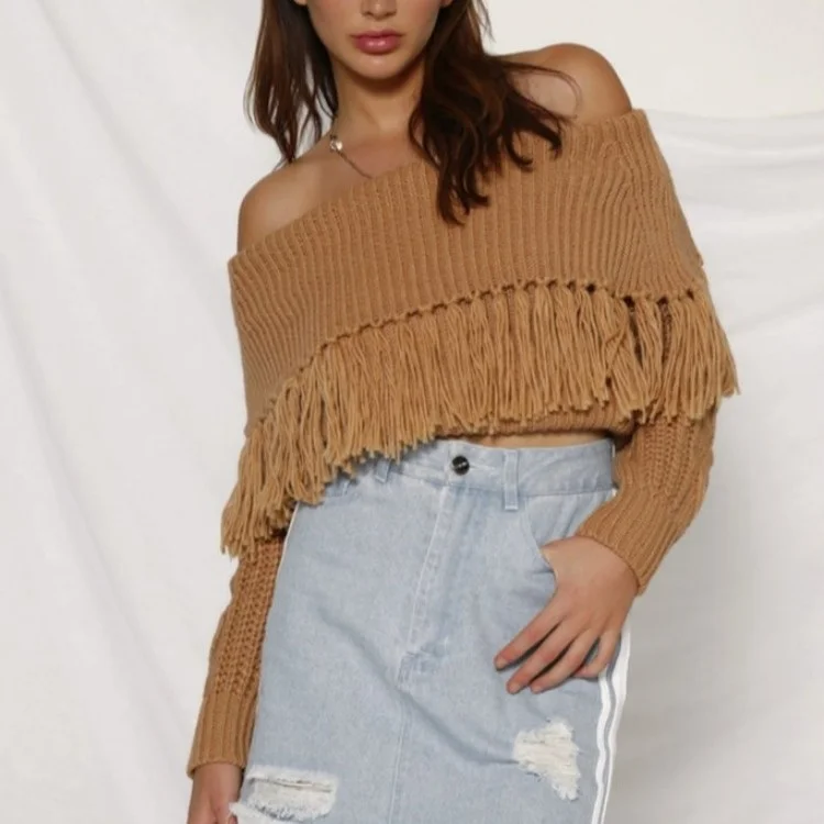 

Autumn and winter new version of tassel sexy sweater