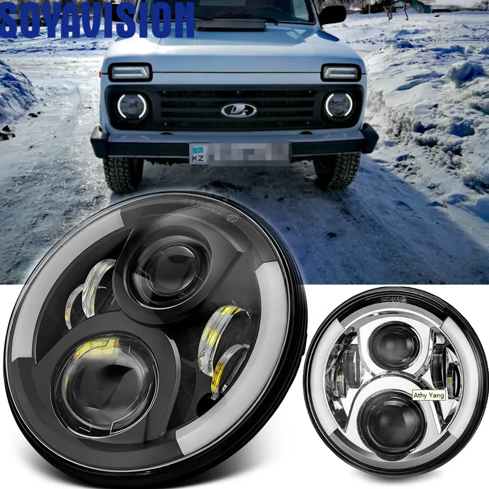 Передняя светодиодная фара для Nissan патруль Y60 Hummer H1 & H2 Lada 4X4 7 дюймов DRL Jeep Wrangler TJ JK LJ