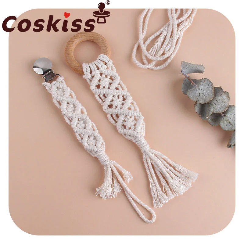 

Coskiss 1set Baby Wooden Teether Pacifier Clip Chain Hand-woven Rope Crochet Beads Rodent Soother Clip Baby Shower Gift