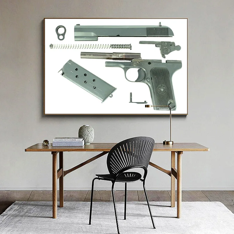 

Conisi Browning M1952 Mechanical Art Colt M1911 Wall Art Canvas Paintings Metal Parts .45 Automatic Weapons Poster Home Decor