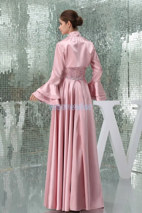 

free shipping modest 2016 new hot formales long sleeve plus size with jacket pink bridal dress beading Mother of the Bride Dress