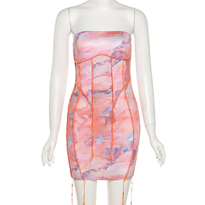 

Sexy Dress Summer 2021Print Bandeau Backless Off Shoulder Party Dress Streetwear Fashion Women Clothing Mini Dresses