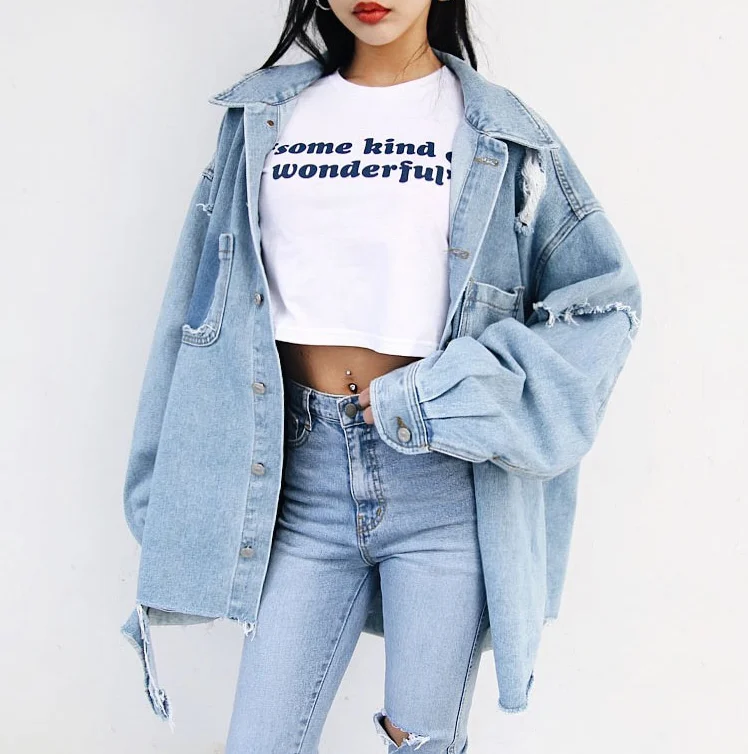 Женские рваные джинсовые куртки и пальто модная Свободная джинсовая куртка