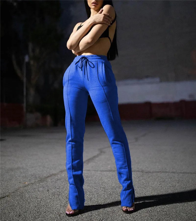 

Zoctuo Thick Fleece Cotton Pencil Pants Drawstring Elastic Waist Trousers For Women Pockets Zipper Bottom Casual Sweat Trousers