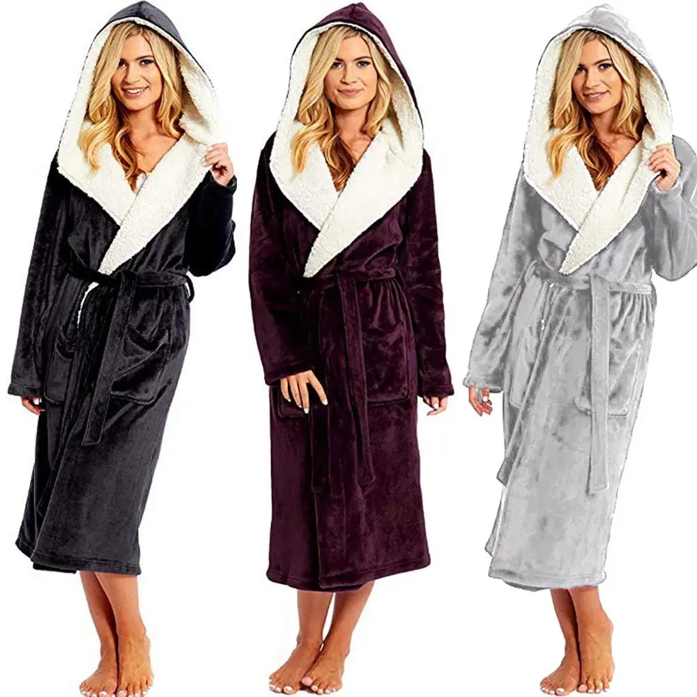 2020 зимняя плюшевая удлиненная шаль мягкий Халат с капюшоном женская ночная