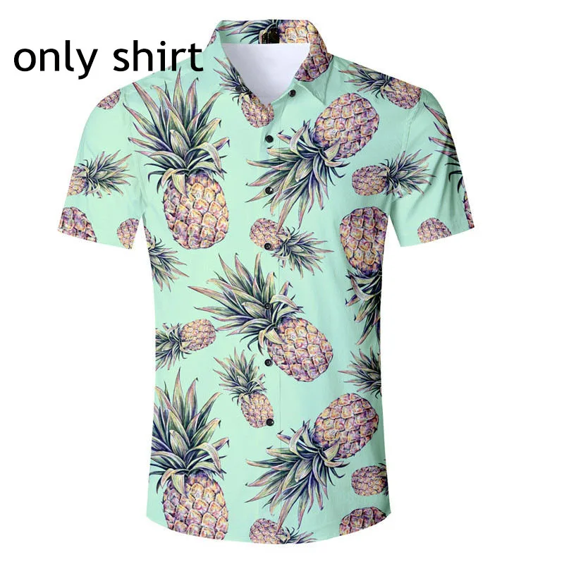 only shirt Мужская гавайская рубашка с коротким рукавом и шорты, летняя повседневная Пляжная гавайская рубашка, шорты, костюм из двух предметов для мужчин - Цвет: only shirt
