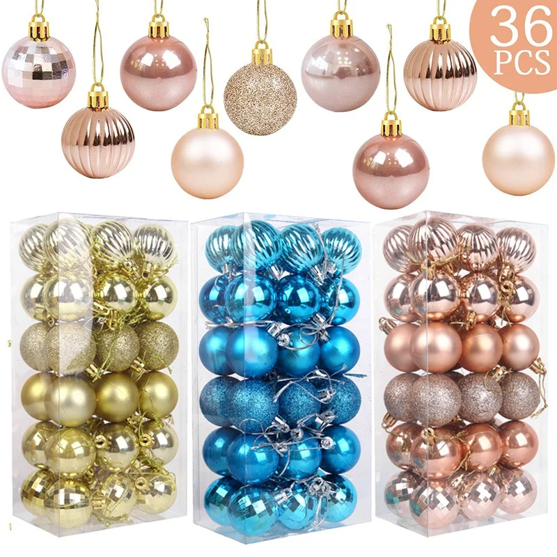 

2021 New 36Pcs Christmas Tree Hanging Balls Shatterproof Baubles Ornaments for Party Holiday Navidad Xmas Decorations Supplies