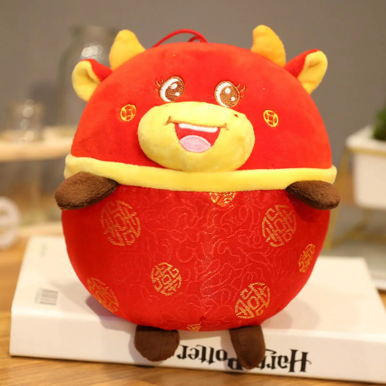 

2021 новый год, китайская искусственная плюшевая игрушка для крупного рогатого скота, талисман в виде молочной коровы, плюшевая кукла, набивн...