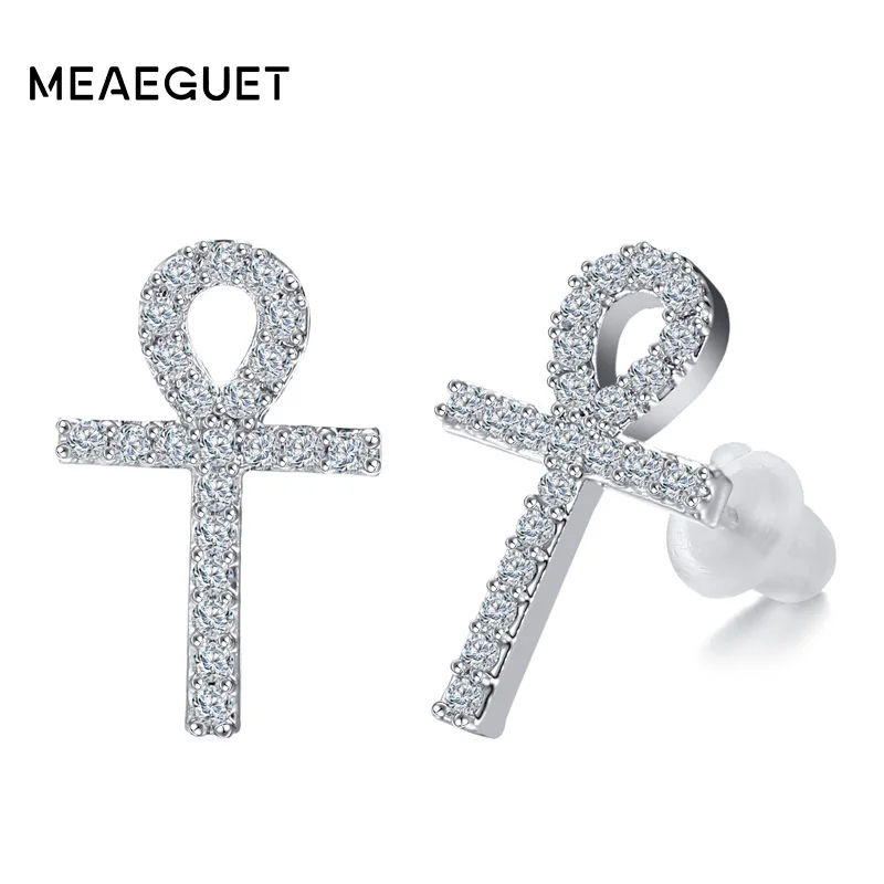 Meaeguet вымощенные фианиты Ankh серьги капли с крестиком высокое качество серебряные