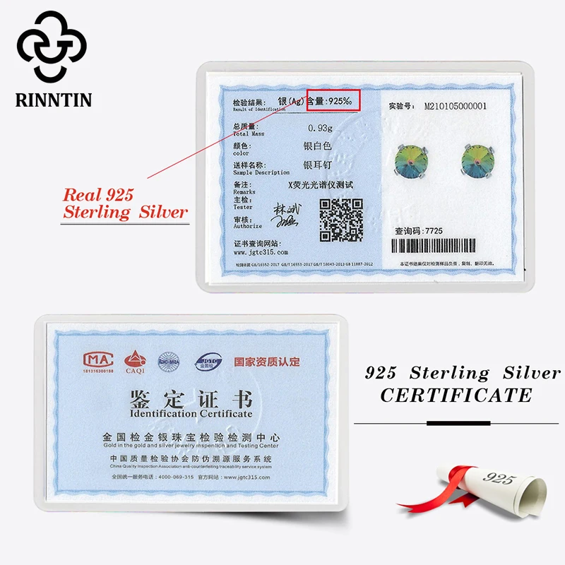 

Rinntin 100% Real S925 Silver Luxury Crystal Stud EarringsFor Women Rainbow Earrings Trendy Female Earrings Gift Jewelry SWE02