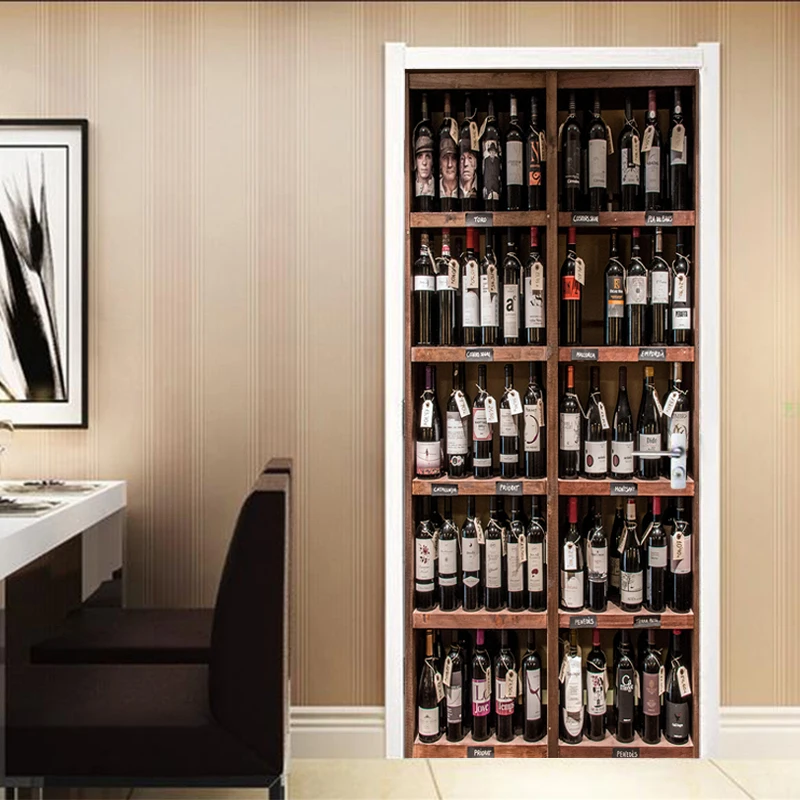 Фотообои 3D в стиле ретро с винными бутылками наклейки на дверь самоклеящиеся