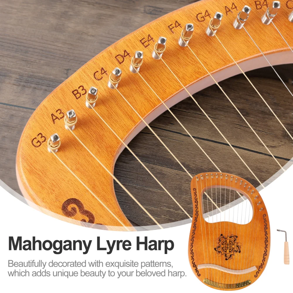 

Lyre Harp 16 Metal Strings Handheld Harp Mahogany Body String Instrument