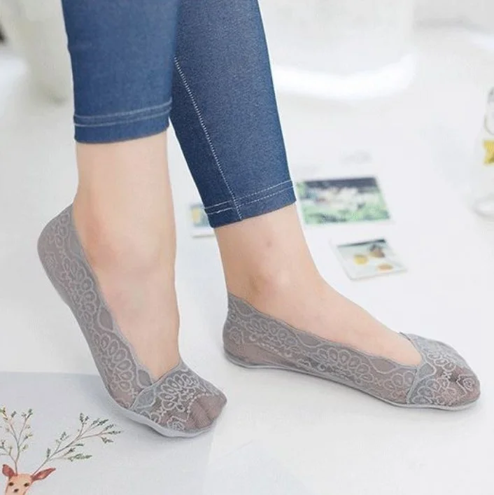 Кружевные носки башмачки с низким вырезом невидимые элегантные силиконовые
