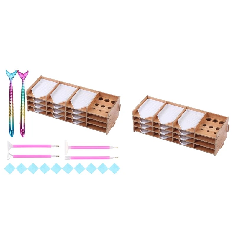 

Wood Diamond Painting Tray Organizer Point Drill Pen Jar Containers Diamond Accessories Kits Beading Storage Tray