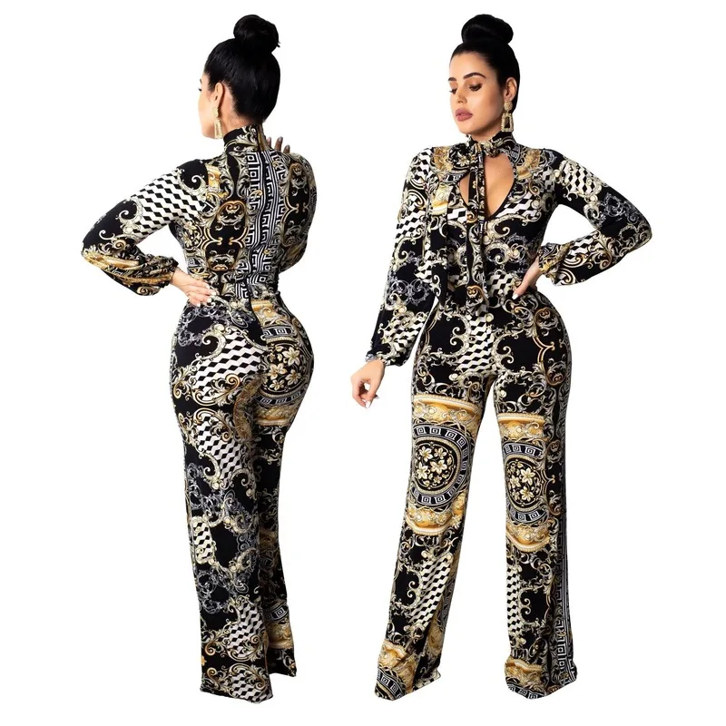 Модный женский черно белый комбинезон с цифровым принтом зимнего размера плюс