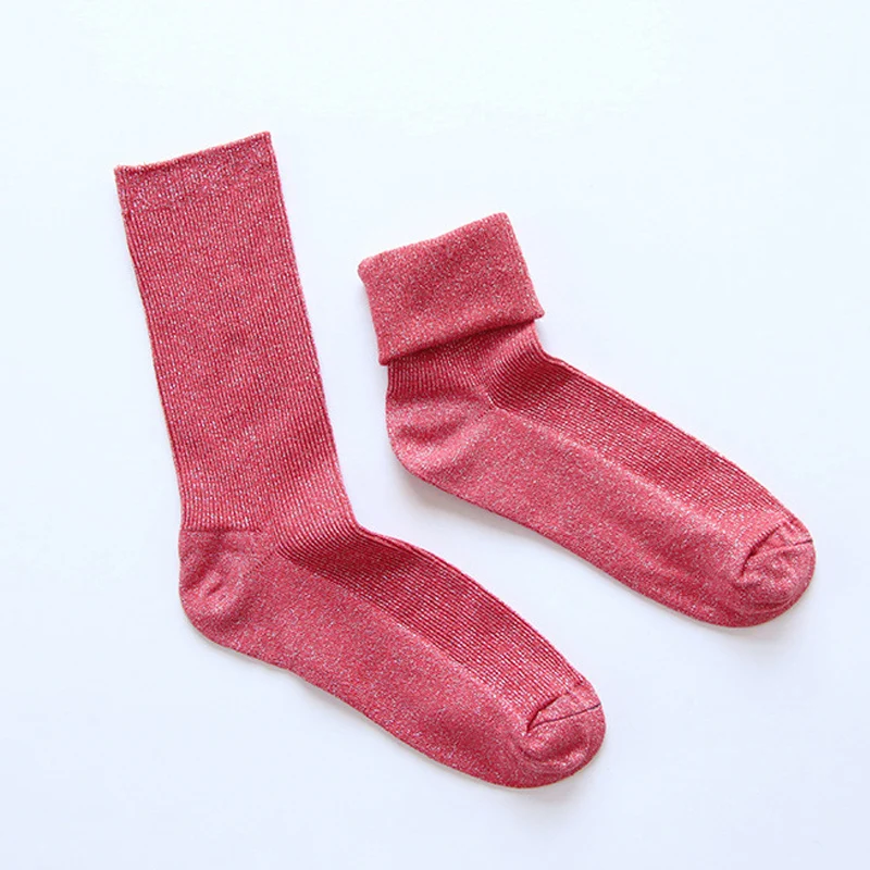 light red Зима осень блестящие Женские Простые Носки модные художественные складные женские толстые носки женские трендовые блестящие металлические линии носки - Цвет: light red
