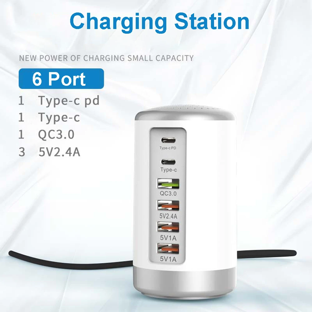 Фото USB C настенное зарядное устройство 65W 6-портовое настольное 18 Вт Type PD быстрое для USB C настенное зарядное устройство 65W 6-портовое настольное 18 Вт Type PD быстрое для