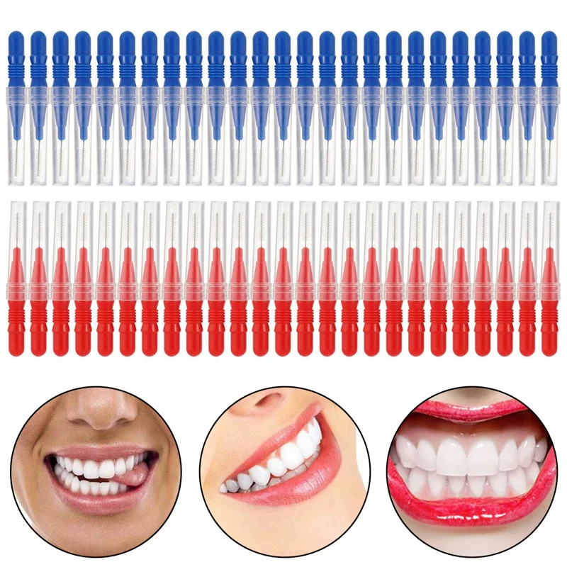 Зубная щетка 50 шт. зубная для ухода за зубами красная и синяя|Межзубная щетка| |
