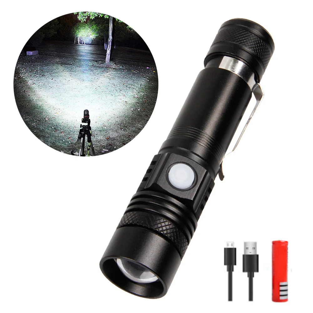 

Супер яркий T6 светодиодный вспышка светильник USB Перезаряжаемые на открытом воздухе с переменным фокусным расстоянием фонарь с 3 режимами с...