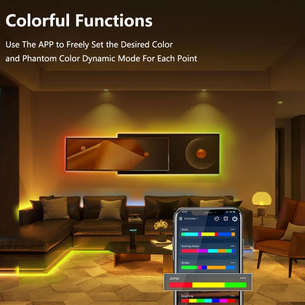Светодиодная ленсветильник RGB WS2812B с Адресацией пикселей Wi-Fi/пульт