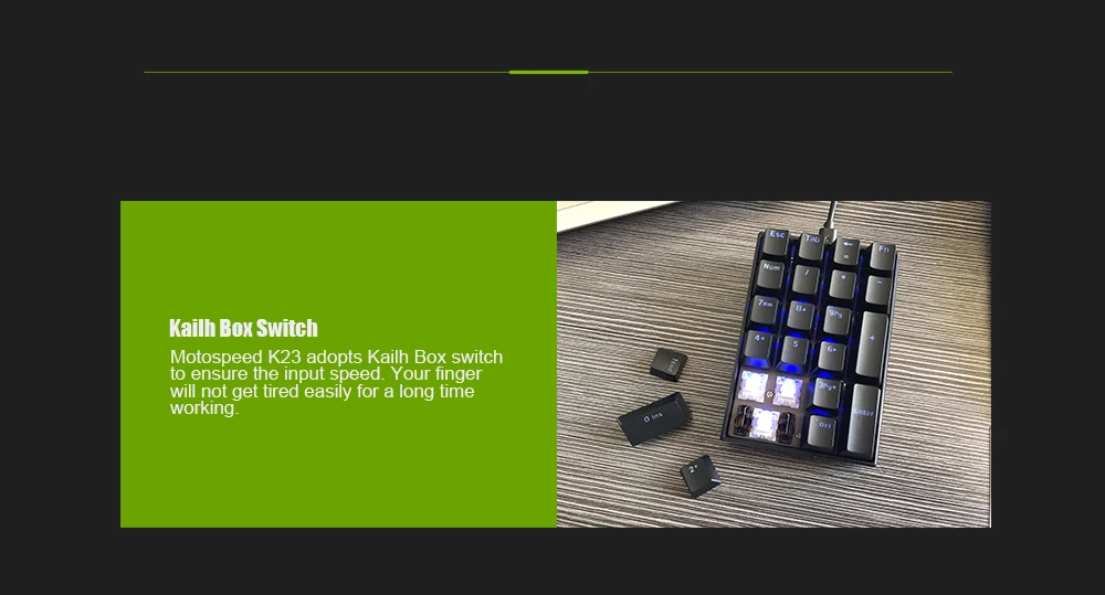 Motospeed K23 USB Проводная цифровая механическая клавиатура с Kailh коробка переключатель черный синий светодиодный подсветка 21 клавиши ноутбука