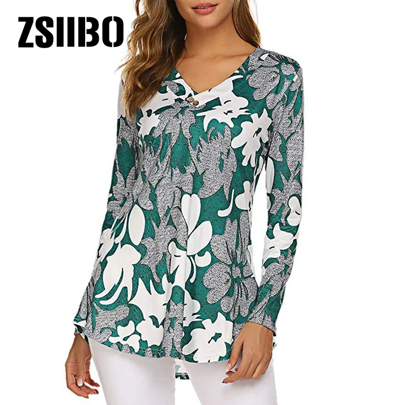 Женская блузка с цветочным принтом большого размера элегантная длинная рубашка