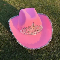 new western style tiara cowgirl hat for women girl adult pink tiara cowgirl hat cowboy cap holiday cute funny costume party hat