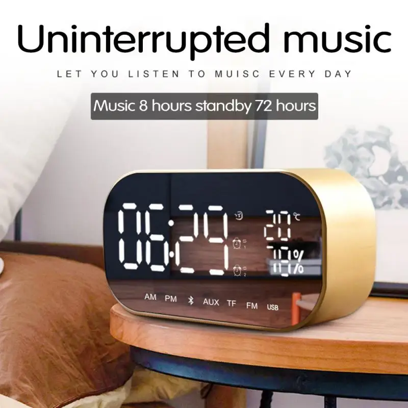 S2 Bluetooth Speaker Wireless Mini Alarm Clock FM Radio Bass LED Display Mirror | Дом и сад