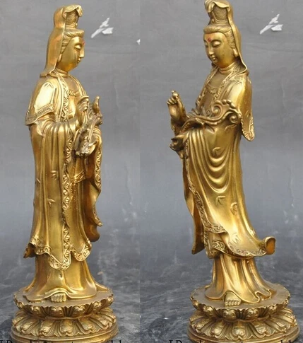 Бесплатная доставка 11 &quotКитайский буддийский латунная фигурка Ruyi Kwan-Yin GuanYin