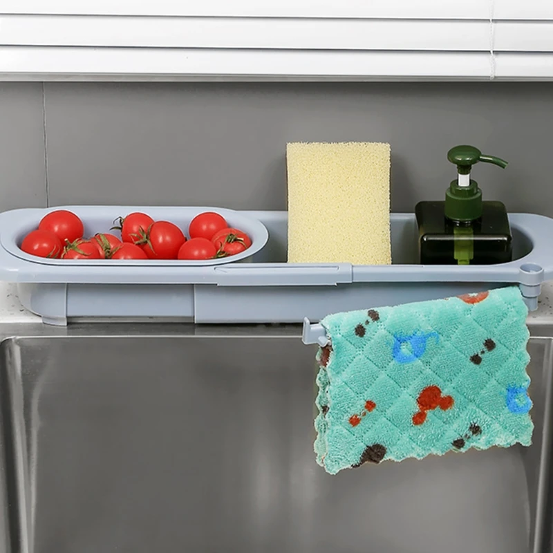 Кухонная телескопическая стойка для раковины полка слива губки расширяемая