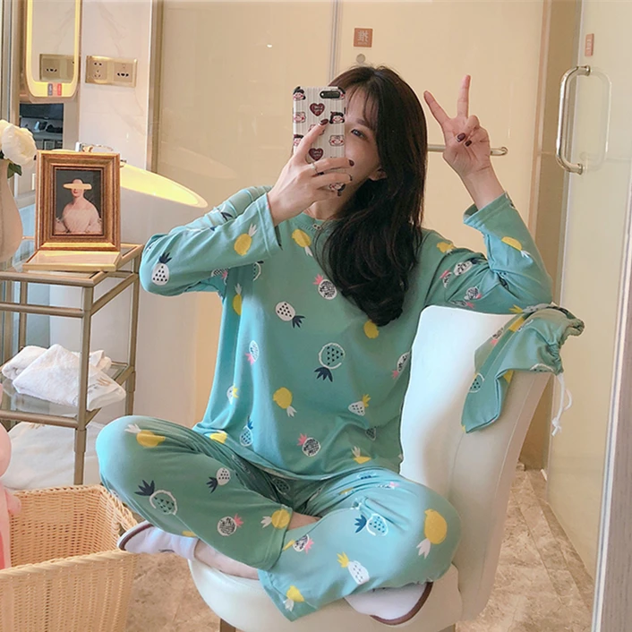 

Wholesale Pajamas Sets Spring Autumn 22 Style Thin Carton Generation Women Long Sleepwear Suit Home Women Gift Female Sleepwear